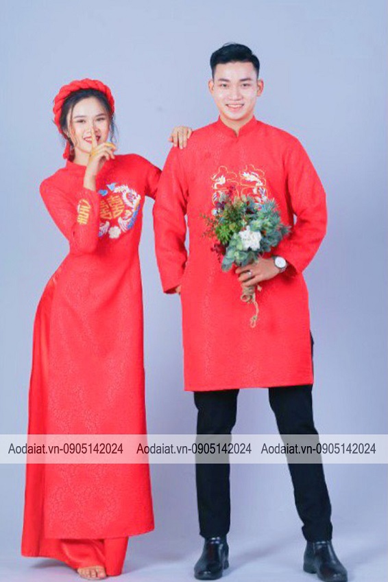 Mẫu áo dài cưới màu đỏ 